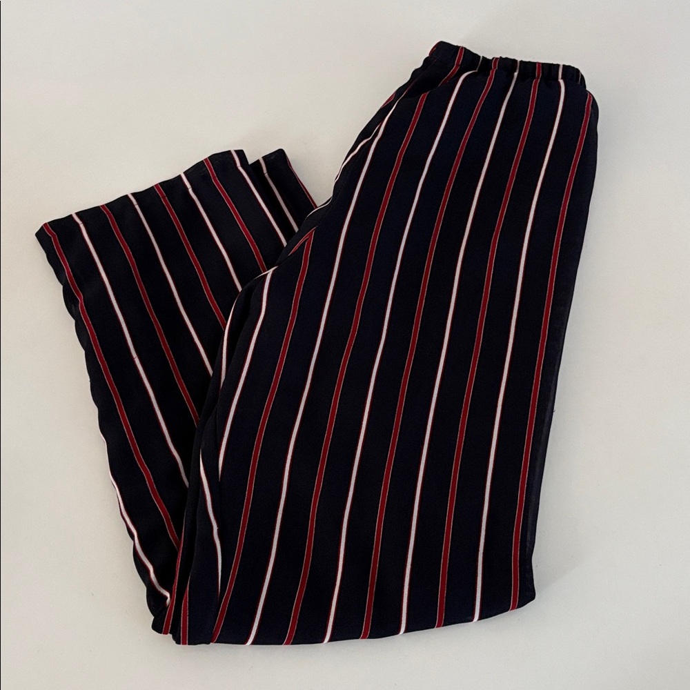 Brandy Melville Striped Dark Navy Pants with Red and White Accents Lined